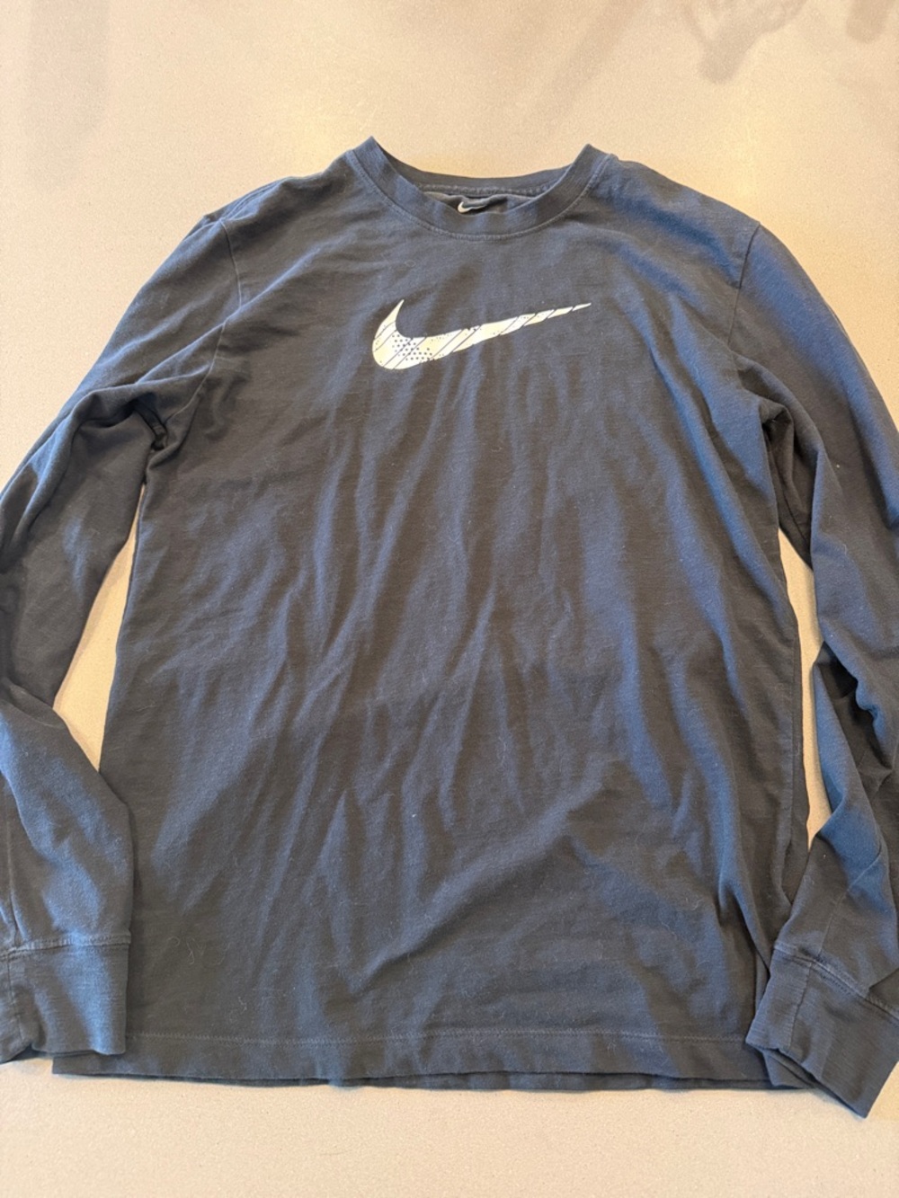 Nike Men’s Long-Sleeve Swoosh Tee - Dark Blue with White Logo